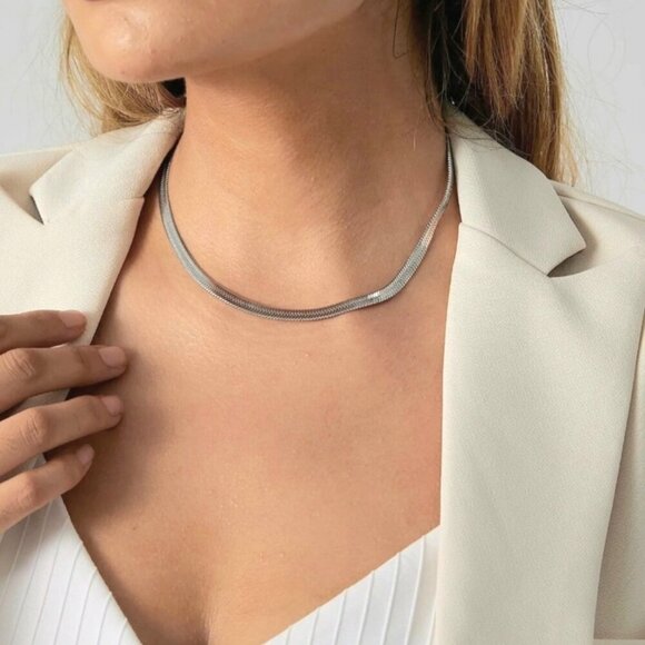 NWT Satellite Herringbone Chain Necklace S925 Sterling Silver 17” Minimalist - Picture 8 of 10